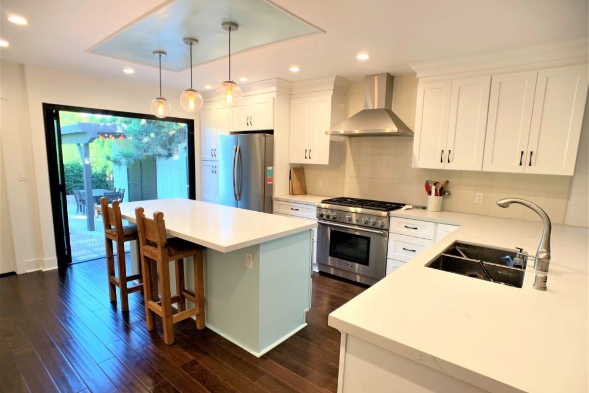 Kitchen Remodel with Cool Mint Green Island in West Hollywood